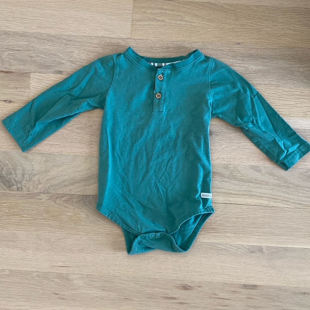 RuggedButts Long Sleeve Henley Bodysuit green 18-24 months
